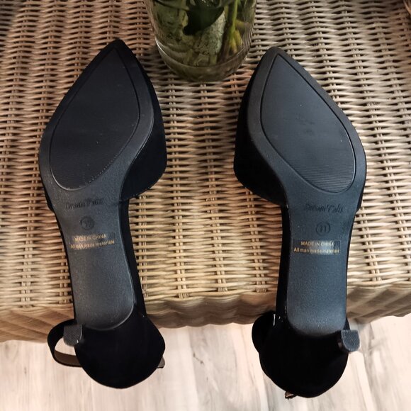 Black Suede Pointed-Toe Heels with Ankle Strap - DREAM PAIRS Size 11 - Picture 4 of 7